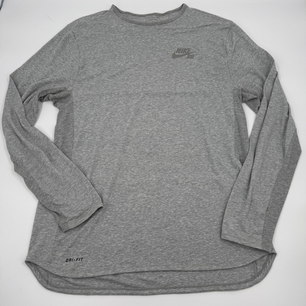 Nike SB Mens Dri-FIT Long‎ Sleeve Shirt Gray Mesh Back Thumbholes 685940-063 XL